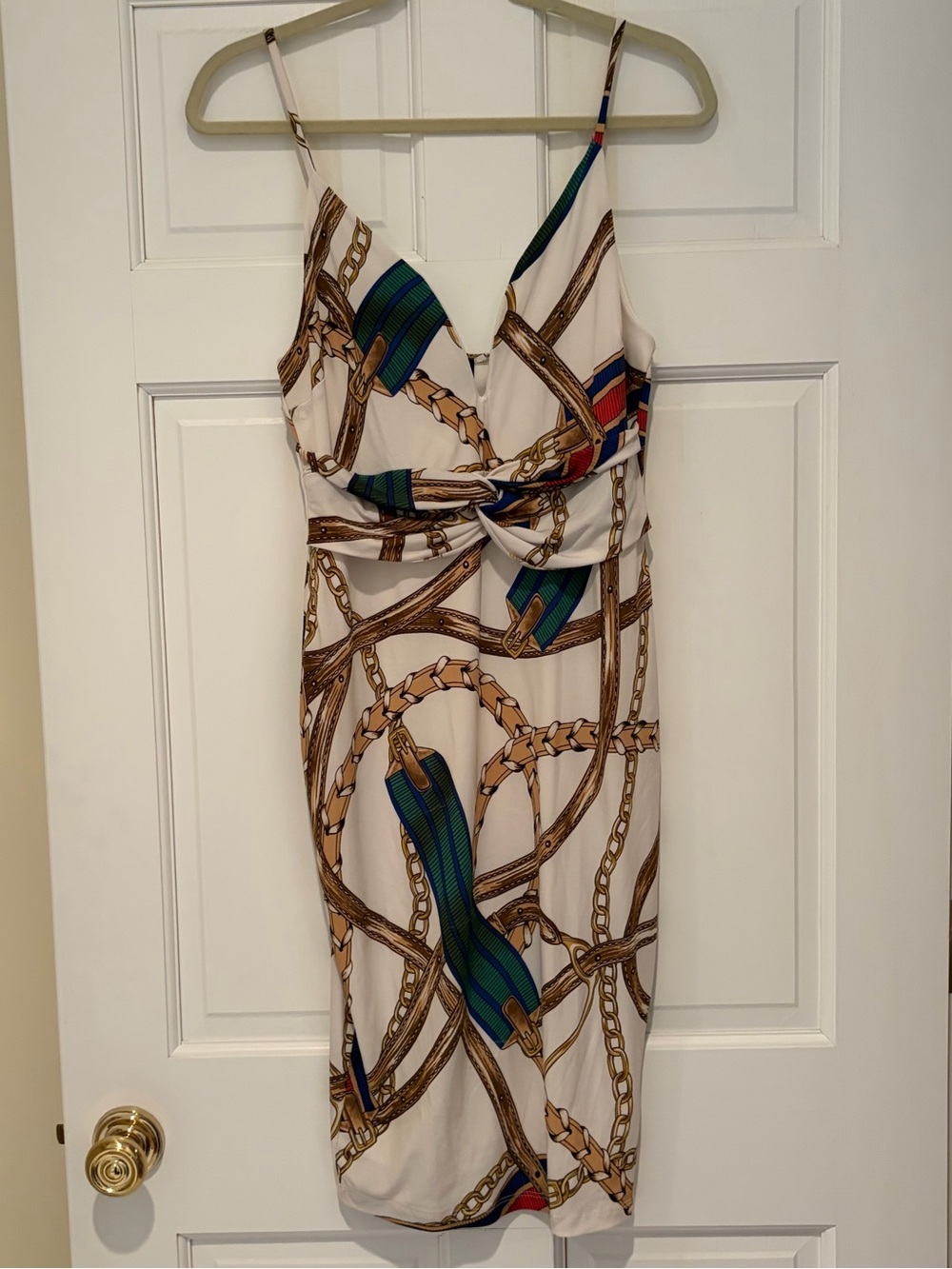 NWT Privately Privileged Spaghetti Strap Chain-Print Midi Dress in Cream